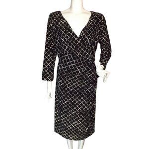 LAUREN RALPH LAUREN Dress, 14W, Black/White Abstract check, 3/4 sleeve, Stretch